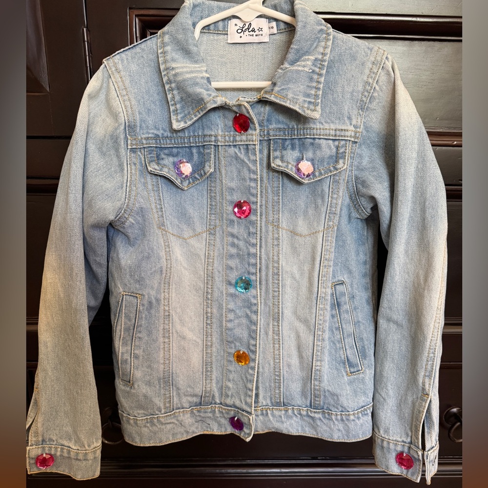 Lola + The Boys Jean Jacket with Rainbow Design. Worn once